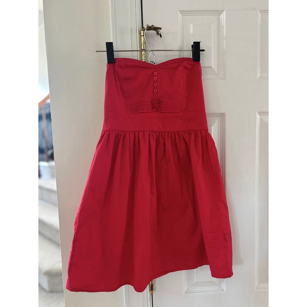Bebop Babydoll Strapless Red Pin Tuck Pleat Micro Mini Dress Coquette Y2K Twee